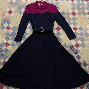 Vintage 80s Jessica Howard Color Block A Line Fit and Flare Midi Sweater Dress